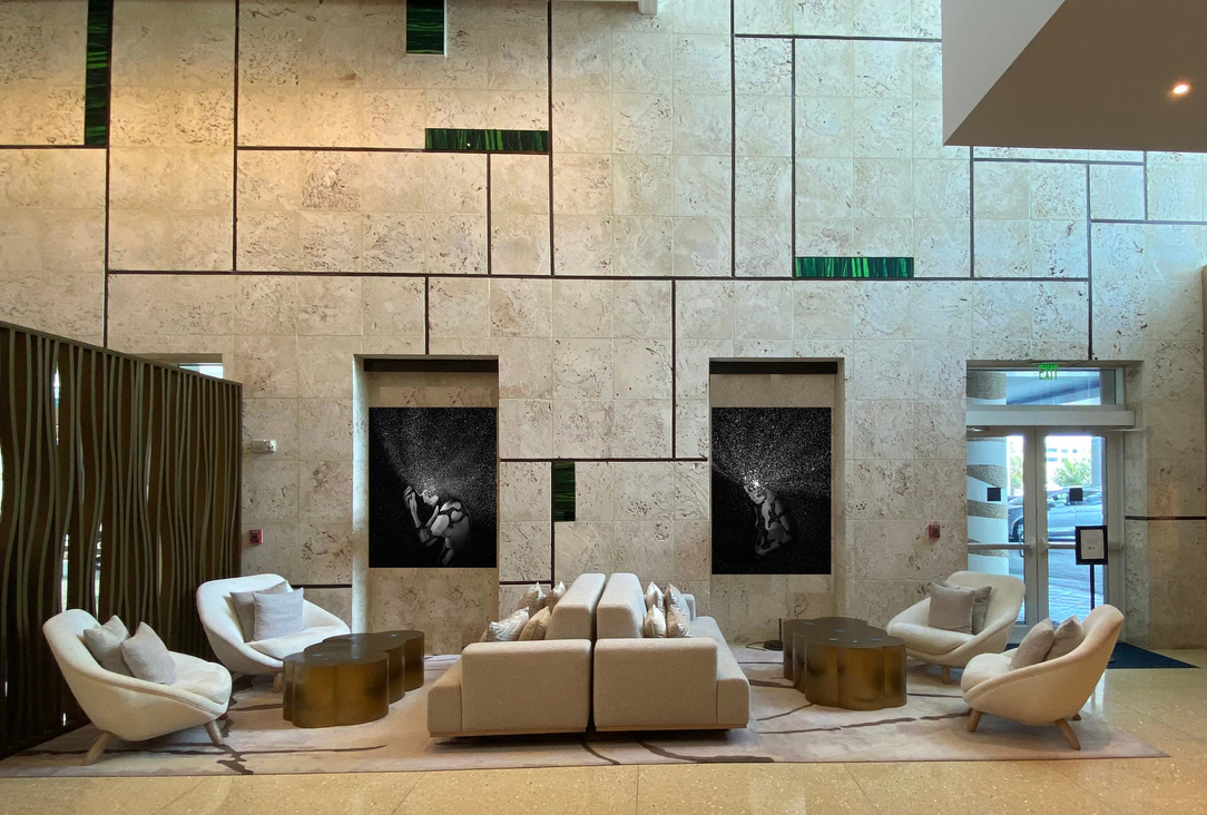 Zenith artwork displayed in a boutique hotel lobby